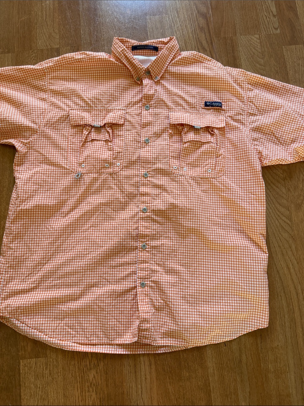 Columbia Men's Orange Gingham Short-Sleeve Button-Down Shirt